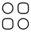 Four black circles on a white background.