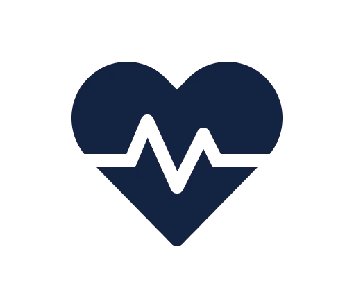 Dark blue heart with a cardiogram line graphic.